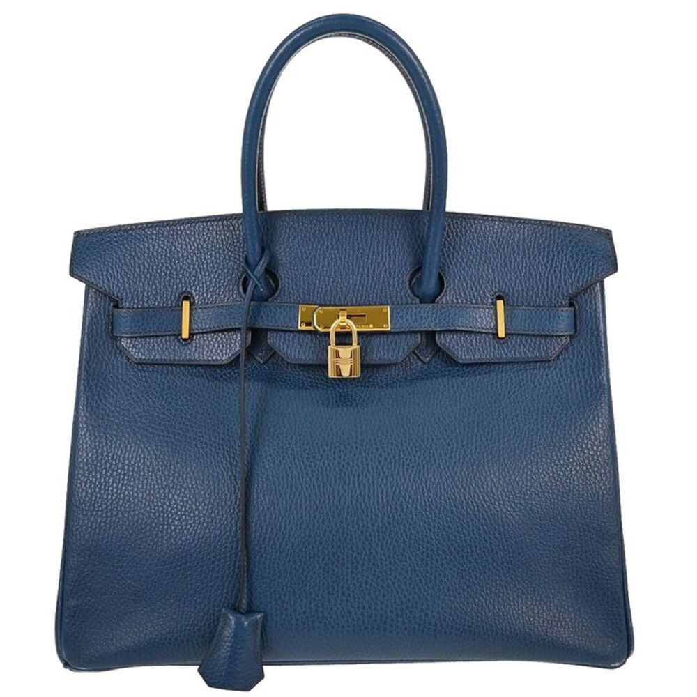 Hermes Birkin Blue Ardennes With Gold Hardware Blue Leather Handbag
